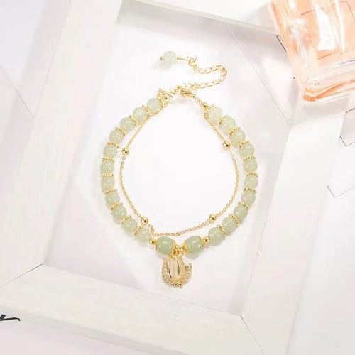 Wotian Jade Bracelet Porte-bonheur en Feuille d'Or