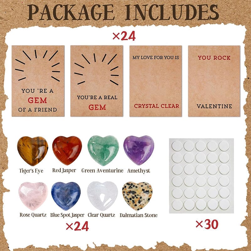 Paquet de 24 cartes de Saint-Valentin avec cristaux en forme de cœur