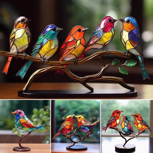 Ornements en Verre Teinté Oiseaux sur Branches