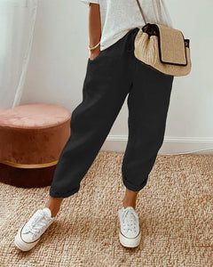 Pantalon uni en coton lin