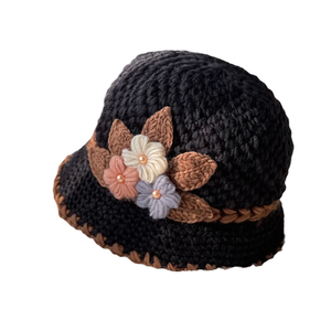 Chapeau en laine tricoté à fleurs épaisses pour femmes