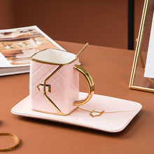 Charger l&#39;image dans la galerie, Tasse créative en forme de sac à main avec soucoupe et cuillère