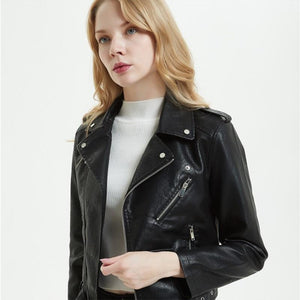 Veste motard en cuir pour dames avec col à revers - ciaovie