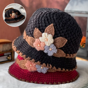 Chapeau en laine tricoté à fleurs épaisses pour femmes