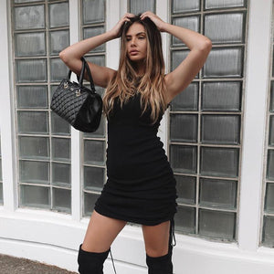 Robe Plissée Mince à Cordon de Serrage