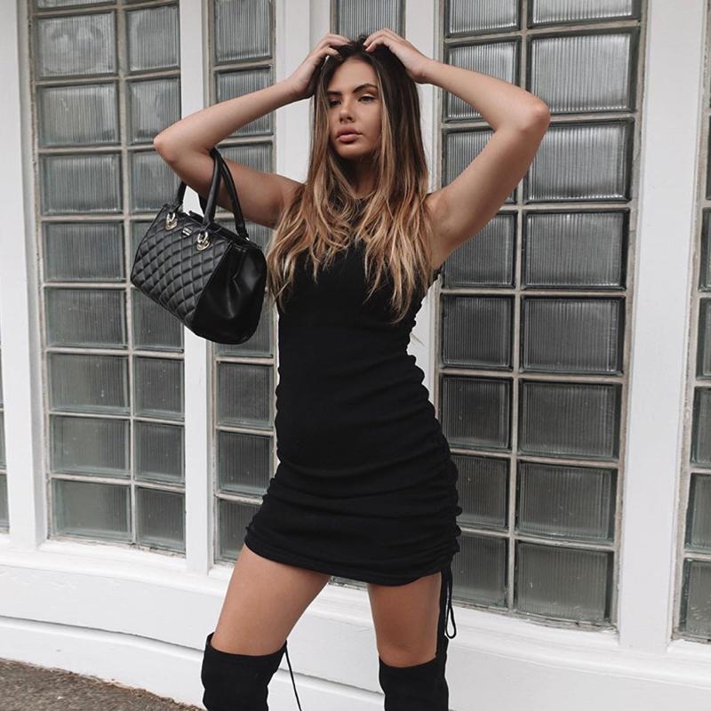 Robe Plissée Mince à Cordon de Serrage