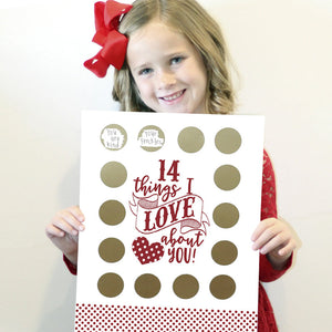 Avent à gratter de la Saint-Valentin "14 choses que j'aime ou que nous aimons chez toi".