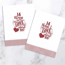 Charger l&#39;image dans la galerie, Avent à gratter de la Saint-Valentin &quot;14 choses que j&#39;aime ou que nous aimons chez toi&quot;.