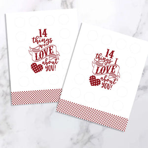 Avent à gratter de la Saint-Valentin "14 choses que j'aime ou que nous aimons chez toi".