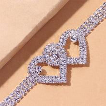 Charger l&#39;image dans la galerie, Bracelet de Cheville à Double Cœur en Strass