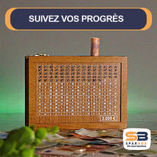 Charger l&#39;image dans la galerie, Tirelire en bois avec figures gravées