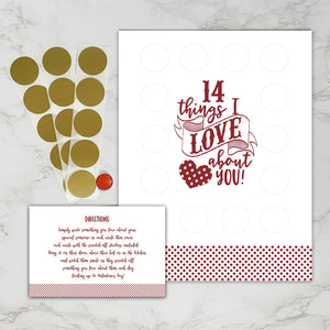 Avent à gratter de la Saint-Valentin "14 choses que j'aime ou que nous aimons chez toi".