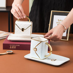 Tasse créative en forme de sac à main avec soucoupe et cuillère