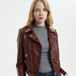 Veste motard en cuir pour dames avec col à revers - ciaovie