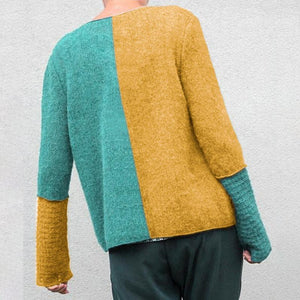 Pull en Tricot de Couleur Contrastée