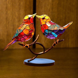 Ornements en Verre Teinté Oiseaux sur Branches