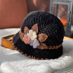 Chapeau en laine tricoté à fleurs épaisses pour femmes