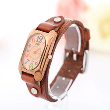 Charger l&#39;image dans la galerie, Montre pour Femme Vintage en Cuir et Pierre à Quartz