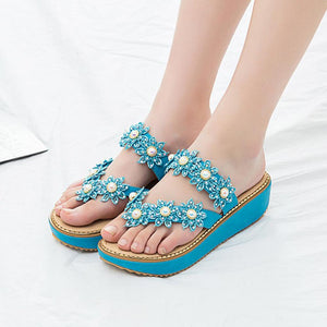 Ciaovie Pince à Fleurs Bout Ouvert Plateforme à Talons Pantoufles de Plage de Bohême - ciaovie