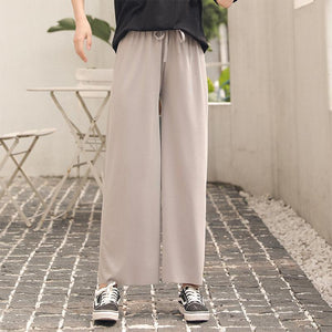 Pantalon Large en Soie de Glace Femme Taille Haute