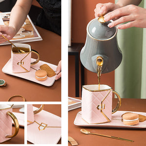 Tasse créative en forme de sac à main avec soucoupe et cuillère