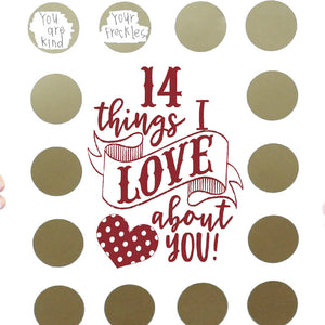 Avent à gratter de la Saint-Valentin "14 choses que j'aime ou que nous aimons chez toi".