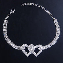 Charger l&#39;image dans la galerie, Bracelet de Cheville à Double Cœur en Strass