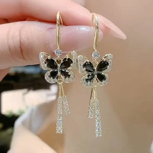 Boucles d'Oreilles Pampille Papillon Cristal