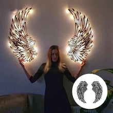 Charger l&#39;image dans la galerie, Ailes d&#39;ange noir Art des ailes en métal Murale avec lumières LED