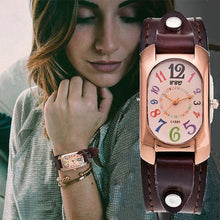 Charger l&#39;image dans la galerie, Montre pour Femme Vintage en Cuir et Pierre à Quartz