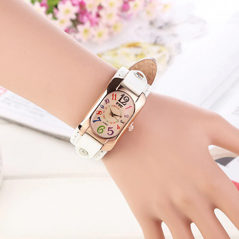 Montre pour Femme Vintage en Cuir et Pierre à Quartz